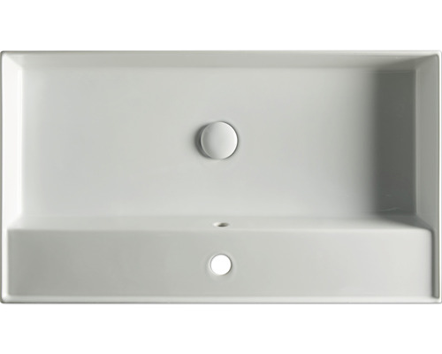 Vedere de sus a unui lavoar dreptunghiular cu orificiu pentru robinet și preaplin