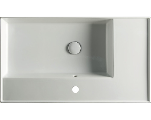 Vedere de sus a unei chiuvete dreptunghiulare din ceramică cu platformă pentru robinet