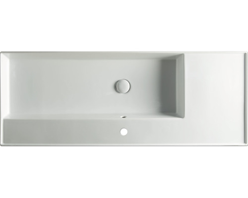 Vedere de sus a unei chiuvete din ceramică sanitară cu platformă pentru baterie