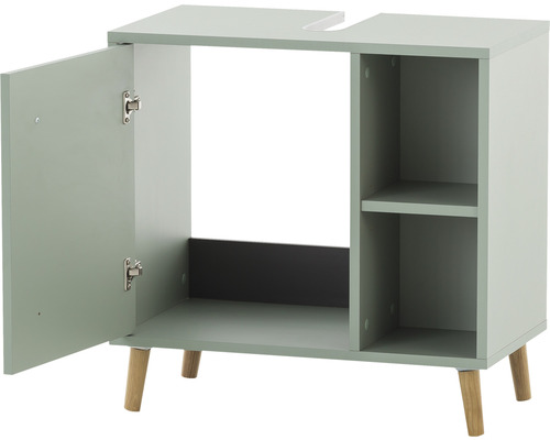 Dulap inferior pentru chiuvetă cu o ușă deschisă și rafturi