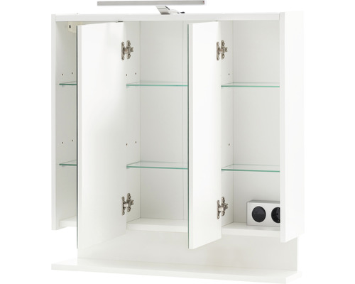 Dulap baie cu oglindă Flag cu iluminare, 3 uși 1 priză, PAL, 65x71,4 cm, alb