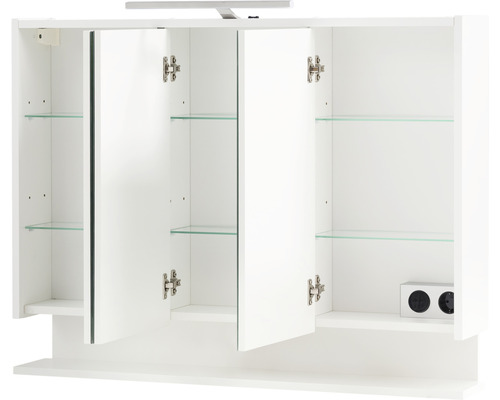 Dulap baie cu oglindă Flag cu iluminare, 3 uși 1 priză, PAL, 93,5x71,4 cm, alb