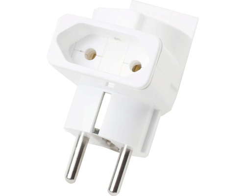 Multi ștecher Tehnoprod Plast 2 prize, 1 x Euro și 1 x priză cu împământare, alb Adaptor priză cu contact de protecție