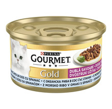 Conservă hrană pentru pisici Purina Gourmet Gold cu pește și spanac
