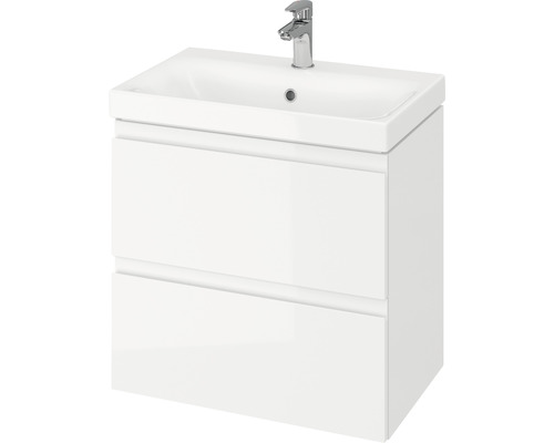Dulap bază lavoar baie suspendat Cersanit MODUO Slim 60 cm MDF alb cu sertare Lavoar cu două sertare și baterie