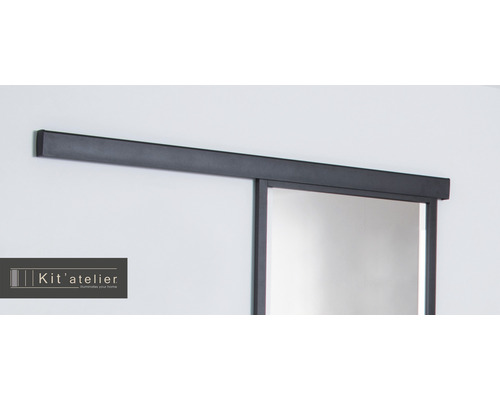 Șină pentru ușă glisantă de loft, orangerie, design, atelier 195 cm negru Sistem de uși glisante cu elemente metalice