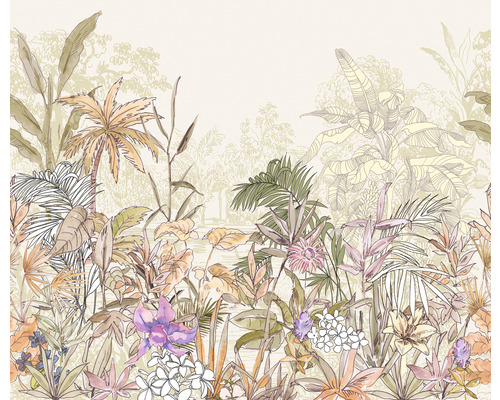 Ilustrație cu plante și flori tropicale ca decorațiune de perete