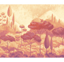 Pictură a unui peisaj cu copaci și dealuri