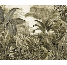 Ilustrație a unei jungle dense cu diverse plante tropicale