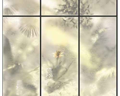 Fereastră cu motiv floral și efect de sticlă mată