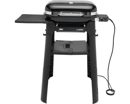 Grătar electric negru cu masă laterală și suport