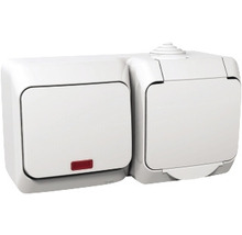 Întrerupător cap-scară & priză Schneider Cedar Plus IP44 alb, montaj aplicat orizontal