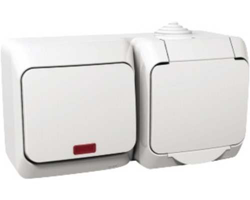 Întrerupător cap-scară & priză Schneider Cedar Plus IP44 alb, montaj aplicat orizontal Întrerupător cap-scară & priză Schneider Cedar Plus IP44 alb, montaj aplicat orizontal