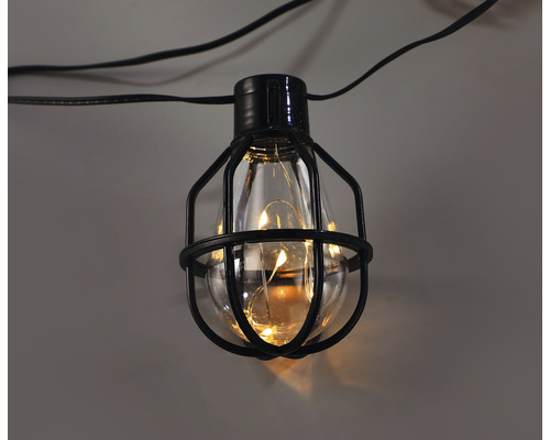 Șir de lumini cu colivie metalică neagră și LED-uri alb cald