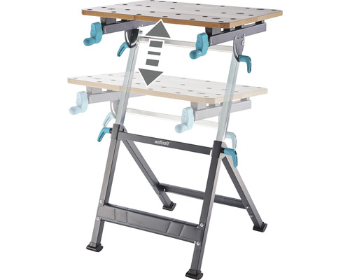 Banc de lucru reglabil pe înălțime cu blat din lemn și cadru din oțel