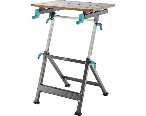 Banc de lucru Wolfcraft cu placă de lemn și cadru metalic