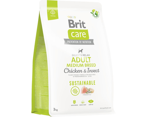 Hrană uscată pentru câini Brit Care Sustainable Adult Talie Medie cu pui şi insecte 3 kg