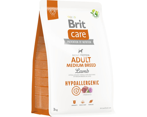 Hrană uscată pentru câini Brit Care Hypoallergenic Adult Talie Medie cu miel şi orez 3 kg