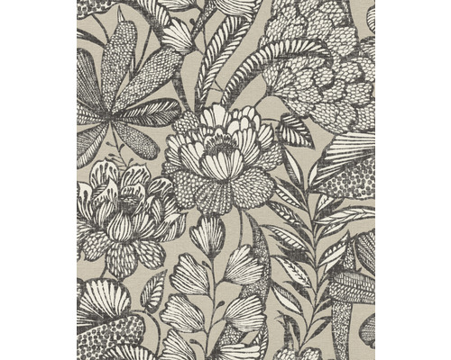 Tapet vlies 555332 Lirico model floral bej/negru 10,05x0,53 m Detaliu tapet textil cu model floral