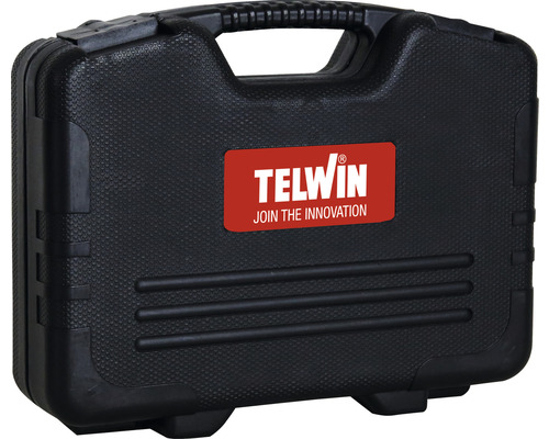 Cutie de scule neagră cu mâner și logo Telwin