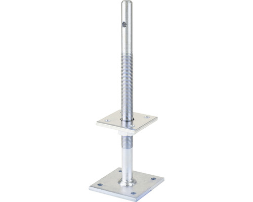Suport zincat reglabil tip „I” Alberts 100->230x100x80 mm pentru stâlpi lemn Picior reglabil metalic cu placă de bază pătrată și tijă filetată