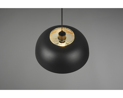 Lustr negru cu abajur rotund și inserție metalică