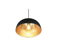 Lampa suspendată neagră cu interior auriu și abajur din plasă