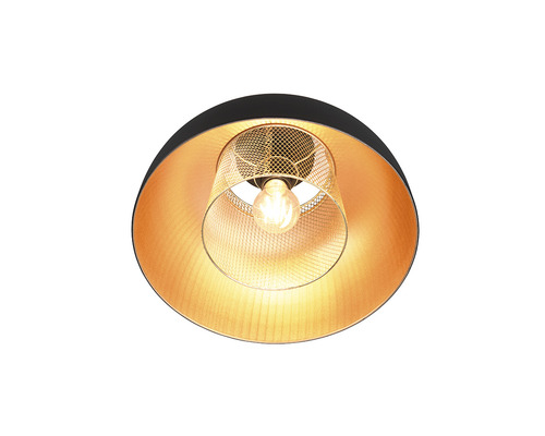 Lumină suspendată cu sită metalică și interior auriu