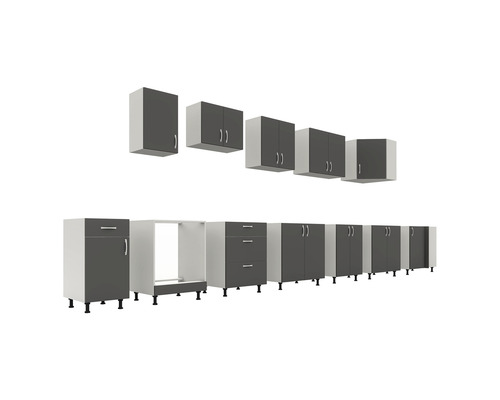 Set de mobilier de bucătărie cu dulapuri suspendate și inferioare în gri și alb