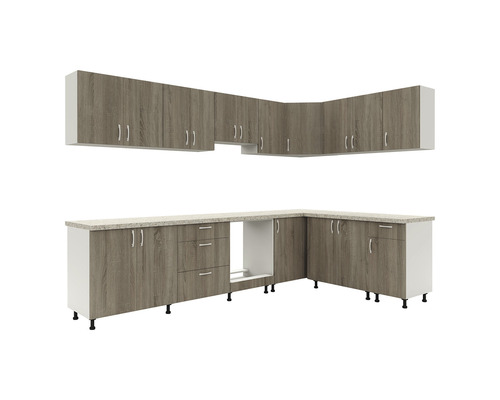 Mobilier de bucătărie cu dulapuri suspendate și inferioare cu design modern