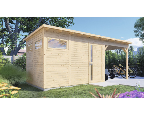 Căsuță de gradină Bertilo Man Cave Pentus 3L cu podea 581x265 cm natur