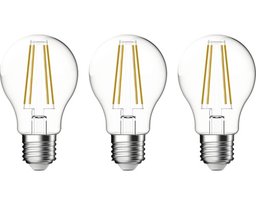 Becuri LED Verpackungsdesign E27 8W 1055 lumeni, glob clar A60, lumină caldă CRI90, 3 bucăți Trei becuri LED clare cu soclu E27