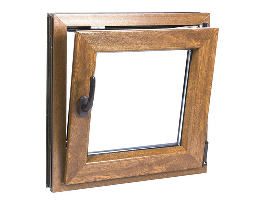 Fereastră basculantă cu ramă din lemn și mâner negru