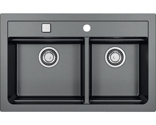 Chiuvetă bucătărie granital 1 cuvă ALVEUS Atrox 50 50x79 cm fără picurător Carbon Chiuvetă cu două cuve și set de scurgere