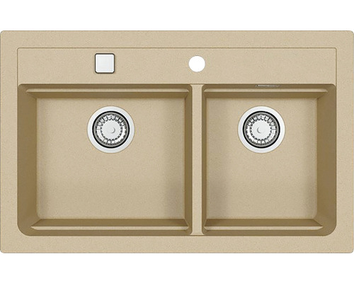 Chiuvetă bucătărie granital 1 cuvă ALVEUS Atrox 50 50x79 cm fără picurător Beige Chiuvetă dublă din granit cu două cuve