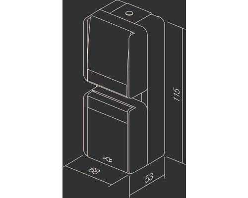 Imagine cu o cutie de siguranțe cu dimensiunile 115 x 68 x 53 mm.