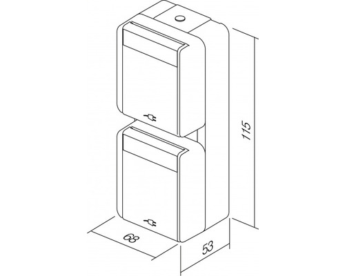 Desen tehnic al unei prize duble cu dimensiuni