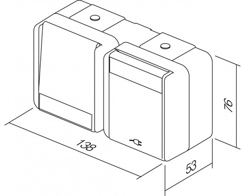 Desen tehnic al unei combinații de întrerupător și priză cu dimensiuni