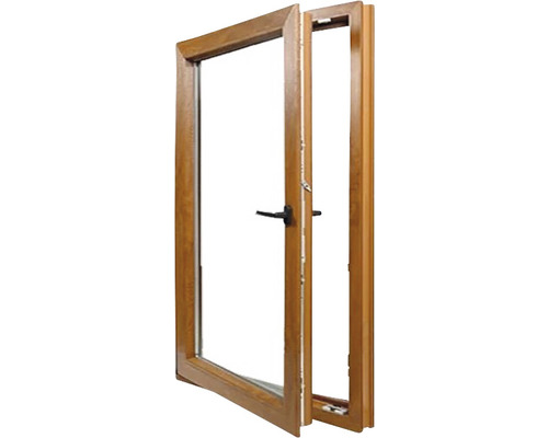 Fereastră deschisă cu cadru de lemn și mâner