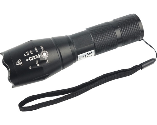 Lanternă LED Verpackungsdesign 400 lumeni max.260m, fără baterii Lanternă de buzunar neagră cu curea de mână