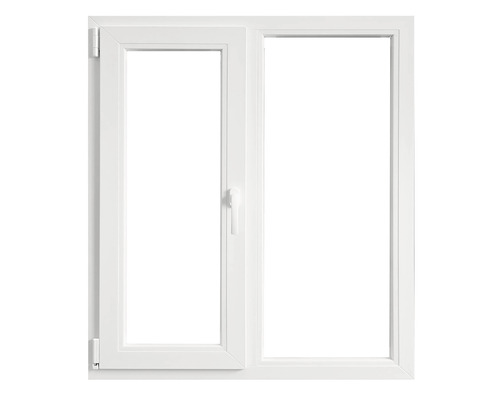 Fereastră PVC termopan 4 camere 116x116 cm albă deschidere simplă stânga + fixă Fereastră din plastic alb cu două canaturi