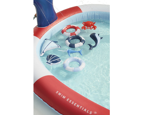 Piscina gonflabilă pentru copii cu stropitoare de apă și diverse animale acvatice gonflabile