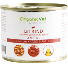 Hrană umedă pentru pisici OrganicVet Sensitive cu vită, paste și ulei de somon 200 g-thumb-0