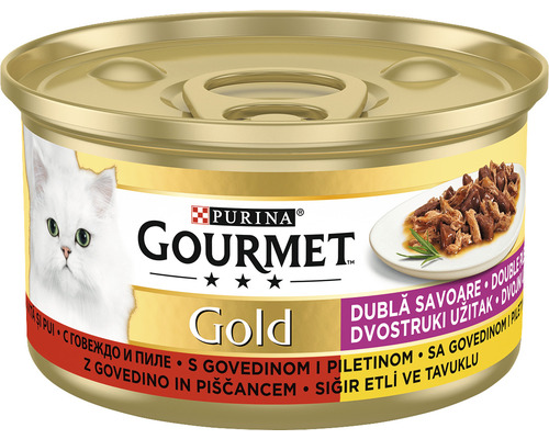 Hrană umedă pentru pisici PURINA Gourmet Gold cu vită și pui 85 g