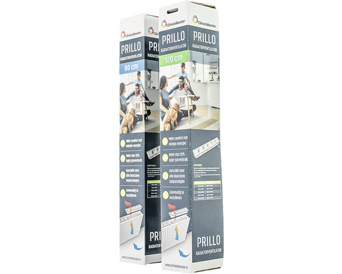 Două ventilatoare pentru radiatoare Prillo în ambalaj, dimensiuni 80 cm și 120 cm.