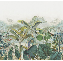 Ilustrație a unei jungle tropicale dense cu vegetație luxuriantă