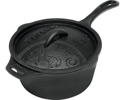 Oală neagră din fontă cu capac și model cu dragon