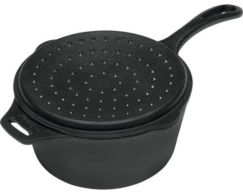 Oală neagră din fontă cu capac