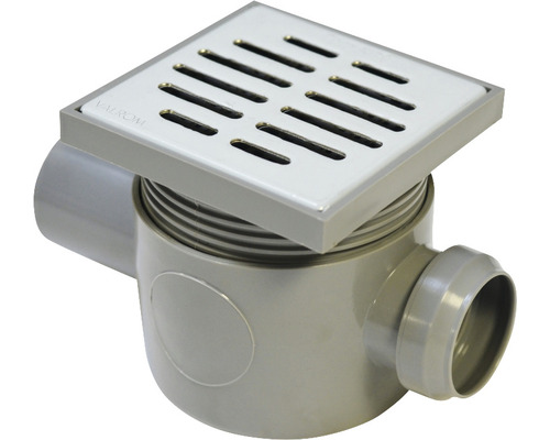 Sifon pardoseală VALROM 1 intrare Ø 40 mm 1 ieșire Ø50 mm H 80 mm grătar inox Sifon de pardoseală pătrat din plastic și oțel inoxidabil