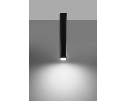 Lumină de plafon neagră, de formă cilindrică, cu rază de lumină